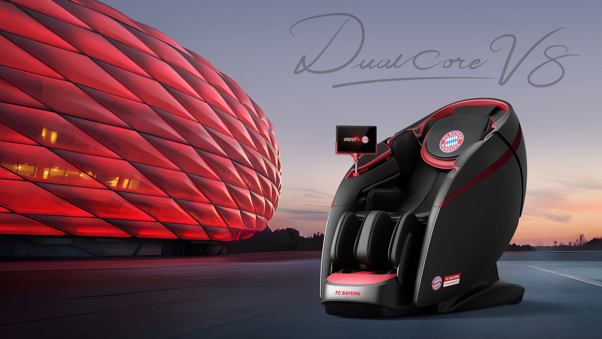 fotel masujący iRest Dual Core V8 FC BAYERN – aranżacja fotel masujący iRest Dual Core V8 FC BAYERN - aranżacja